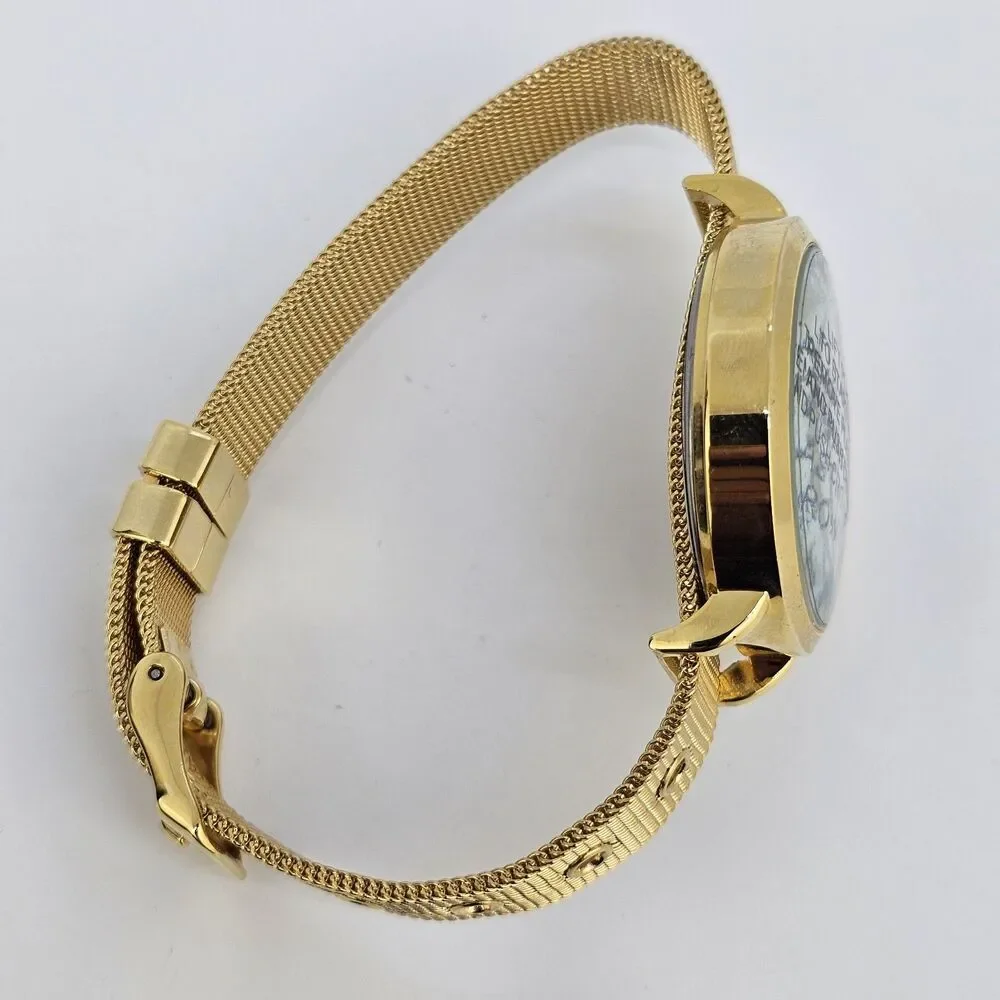 Issac Mizrahi Live Women's Watch 36MM Gray Dial Gold Case Mesh‎ Band New Battery